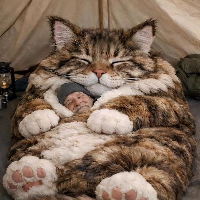 Fluffy Cat Sleeping Bag for Adults Plush Cat Shaped Sleeping Bag for Adults Adorable Cats Envelope Sleeping Bags Washable Warm Blanket for Camping and Home Lounging 68.9x31.5 Inch