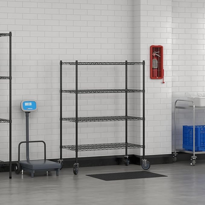 Commercial NSF Listed Black Epoxy Mobile Wire Shelving Kit 21 x 42 x 60 with 4 Shelves Perfect for Warehouse Walk-in Refrigerator Freezer Grocery Store Restaurant Dishroom