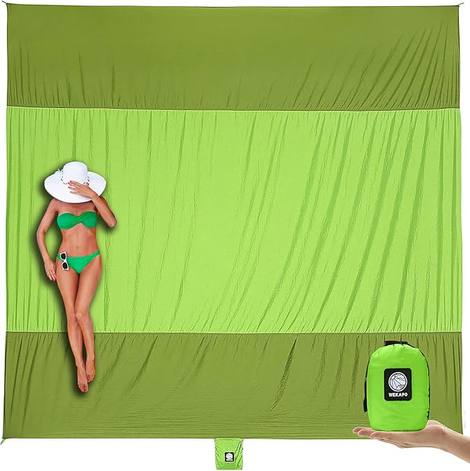WEKAPO Beach Blanket Sandproof Waterproof Extra Large Beach Mat Oversized &amp Compact Sand Free Quick Drying Beach Essentials for Vacation Cruise Picnic &amp Camping with Stakes