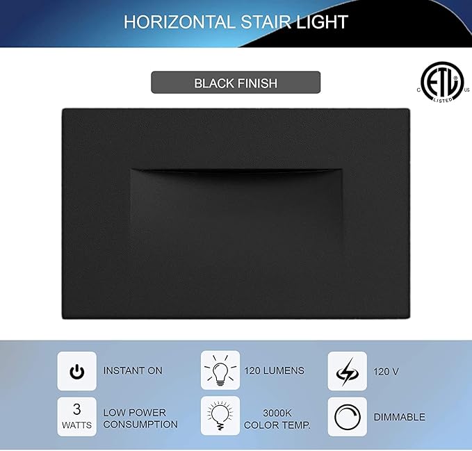 Ciata LED Stair Lights Indoor Step Lights Outdoor Light 3 Watt Warm White Stairway Lighting for Outdoor and Indoor Stairs 3000K Concrete Home Theater Lighting Black Finish Horizontal 3 Pack