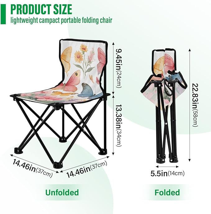 Beautiful Butterflies Portable Camping Chairs Folding Chair - Durable Oxford Fabric Lightweight Iron Frame Easy Fold Design - Ideal for Outdoor Activities Camping Fishing and Travel