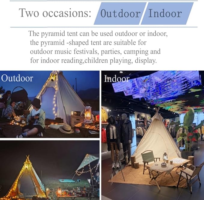 Latourreg 2 Person Outdoor Camping of 2M Canvas Camping Pyramid Tent Large Adult Teepee Pagoda Tent