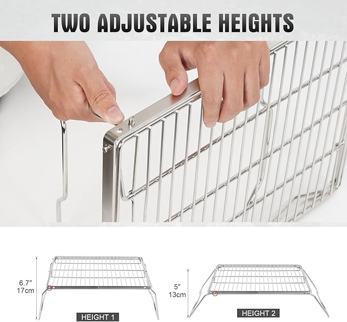 ZORMY 17 Large Folding Campfire Grill 304 Stainless Steel Firepit Grill Grate Heavy Duty Portable Camping Grill with Carrying Bag Gas BBQ Grill Grate for Backpacking Hiking Picnics (Double)