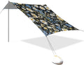 Blue White Flowers Beach Tent Sun Shelter 9.2' x 10.5' Beach Canopy with 4 Sandbags 4 Stability Poles Sand Shovels - Tent Canopy for Beach Camping Fishing Picnics