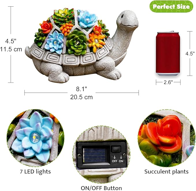 Solar Garden Turtle Statue - Turtle Decor with 7 Warming Solar LED Lights Outdoor Decorations for Yard Patio Lawn &amp More for Women Moms Birthdays