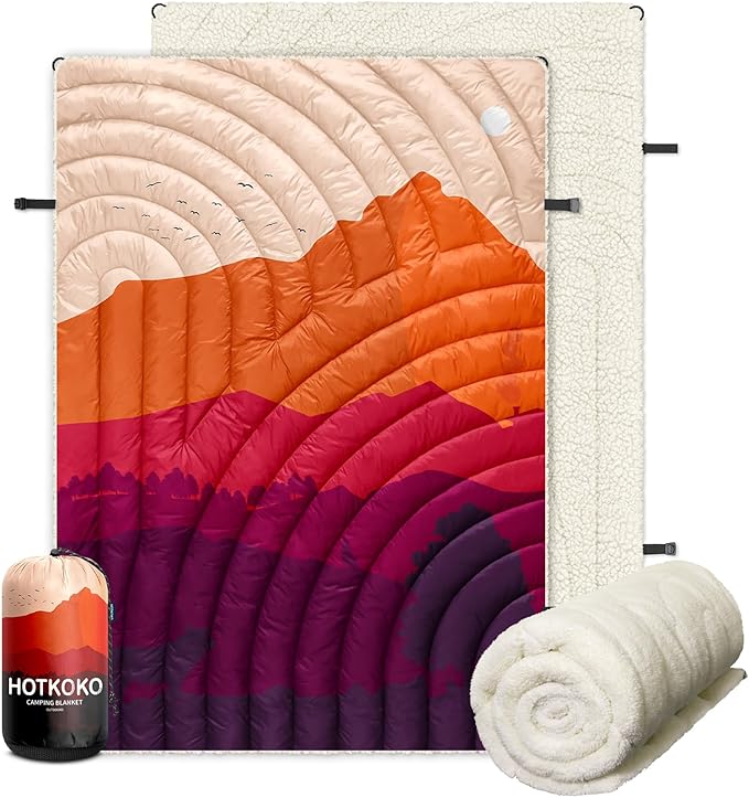 Outdoor Camping BlanketWarm Thick Camp Blankets with Sherpa Lining Soft Fleece Camping Blanket Puffy Camping Quilt for Cold Weather Traveling Stadium Hiking Picnics