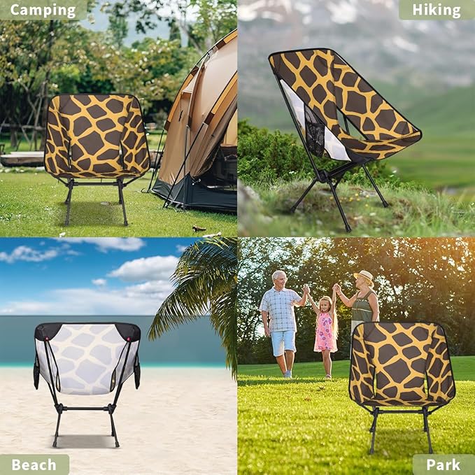Animal Giraffe Print Pattern Camping Chair Lightweight Portable Chairs for Adults Easy Installation Outdoor Foldable Camping Chair for Camping Fishing Hiking Picnic Beach