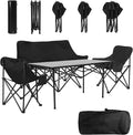4Pcs Folding Table Chair Set with 1 Sofa 2 Single Chairs 1 Table Portable Lightweight Collapsible Tables and Chair for Outdoor Camping Hiking Travel Black