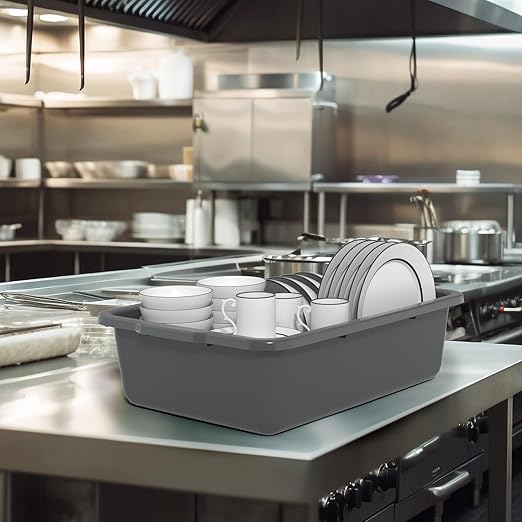 4 Pack 32L Large Commercial Bus Tubs Plastic Restaurant Utility Bus Storage Tote Box Gray