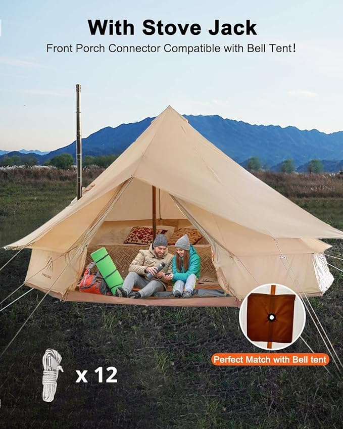 Bell Tent Rain Cover Protector with Stove Jack and Roof Vents for CampingWaterproofPU5000Glamping Bell Tent Rain Fly with Stove Jack4 Season(Beige for 13ft(4m) Size)