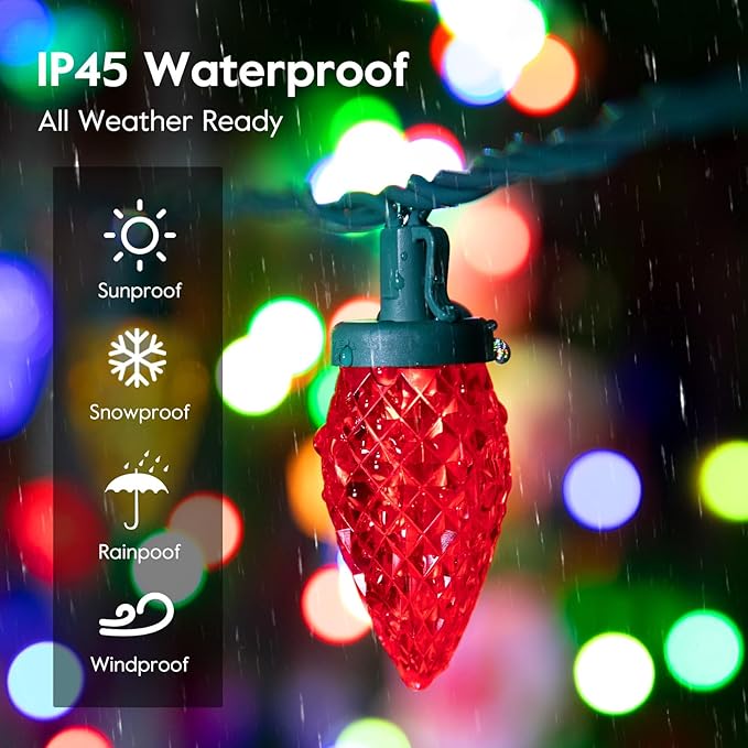 C9 LED Christmas String Lights 66 ft 100 LED Strawberry Roof Lights Commercial Grade Waterproof Extendable for Indoor Outdoor Roofline Home Xmas Decor Red and Warm White