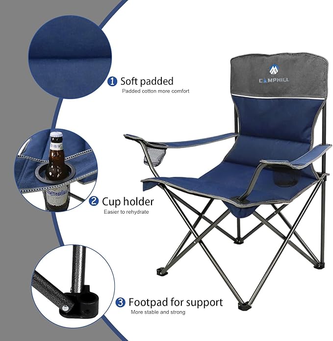 CAMPHILL Camping Chair Set of 3 Outdoor Folding Camping Chairs for Heavy People with Cup Holder &amp Carry BagCollapsible Chair Include One Sofa Chair and Two Single ChairSupport up to 500lbs