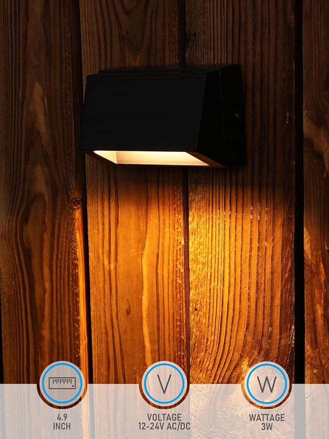 LEONLITE 5CCT Low Voltage Fence Lights 4inch 3W LED Deck Lights 12-24V AC/DC Landscape Step Railing Light CRI90 1800K/2700K/3000K/4000K/5000K IP65 UL Listed Cord Black Aluminum Pack of 4