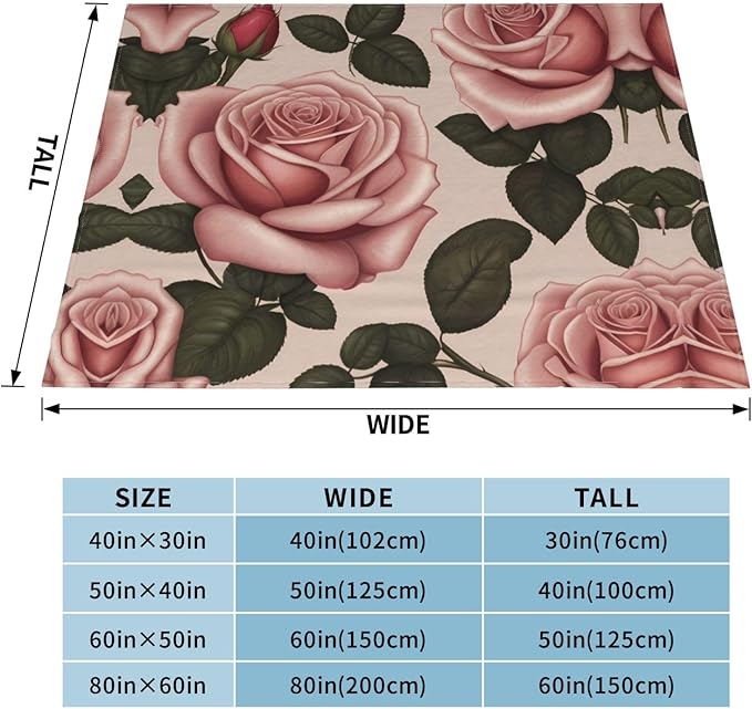 Pink Roses 60x50 Printed Soft Fleece Blanket for Sofa Bed and Camping - Cozy Blanket for Travel Picnics Nighttime Use