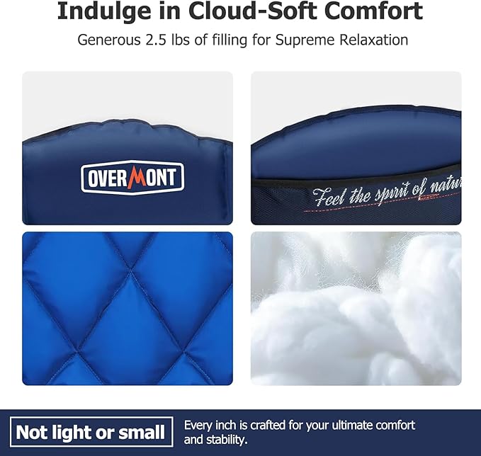 Overmont Oversized XL Camping Chair for Adults - 400lbs Support Heavy-Duty Padded Folding Chair with Side Pocket Cup Holder Cooling Bag for Outdoor Sports Garden Beach Fishing Lawn - Blue