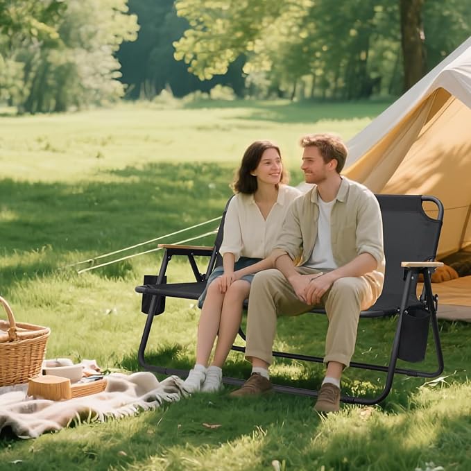 BDL Oversized Double Camping Chair Loveseat Heavy Duty Two Person Camp Chair Folding Lawn Chairs with Armrests for Outdoor Travel Patio Beach
