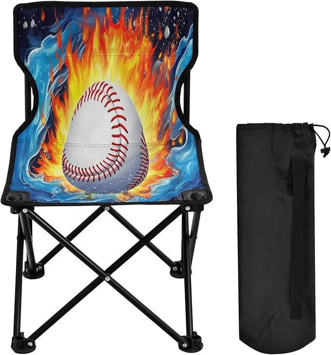 Baseball on Fire Camping Chair Lightweight Portable Folding Chair Beach Chair with Carry Bag for Outdoor Adventures Patio and Picnics