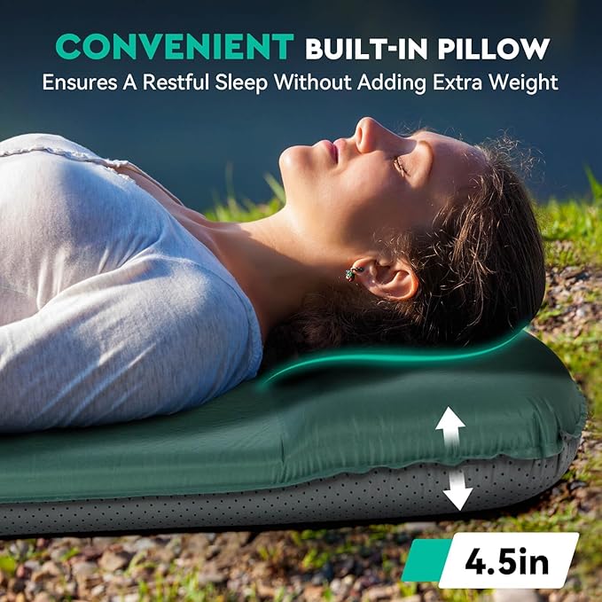Hikenture Self Inflating Sleeping Pad for Camping 3'' Ultra Thick Camping Pad with Pillow 9.5 R-Value Insulated Camping Mattress 4-Season Inflatable Foam Camping Mat for Car Tent Cot