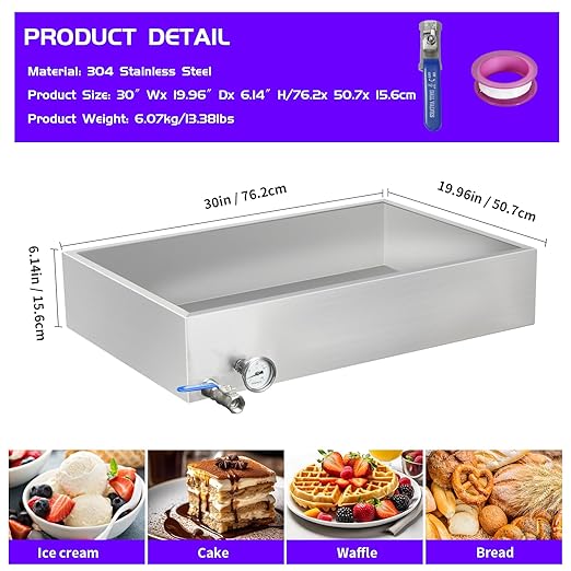Maple Syrup Evaporator Pan 30 x 20 x 6 Inch Maple Syrup Pan 15.5 Gal 304 Stainless Steel Maple Syrup Evaporator Boiling Maple Syrup with Valve and Thermometer