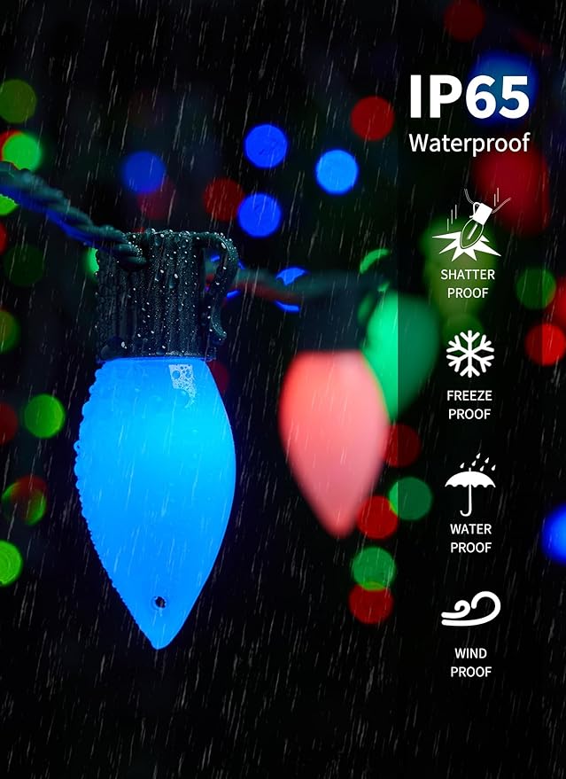 Brightown C9 LED Christmas Lights Outdoor 150 LED RGB Smart Christmas Tree Lights with Music Sync APP Controlled Waterproof Connectable C9 String Light for Indoor House Party Patio Garden Decor