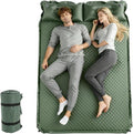 Double Camping Sleeping Pad with Pillow 2 Memory Foam Camping Mattress 2 Person 5R Insulated Self Inflating Camping Pad Air Mattress Inflatable Sleeping Mat for Tent Backpacking Hiking (Green)