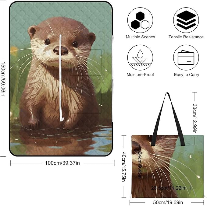 Zipper Cute Otter Style Picnic Mat Suitable for Travel Camping Park Or Home Use