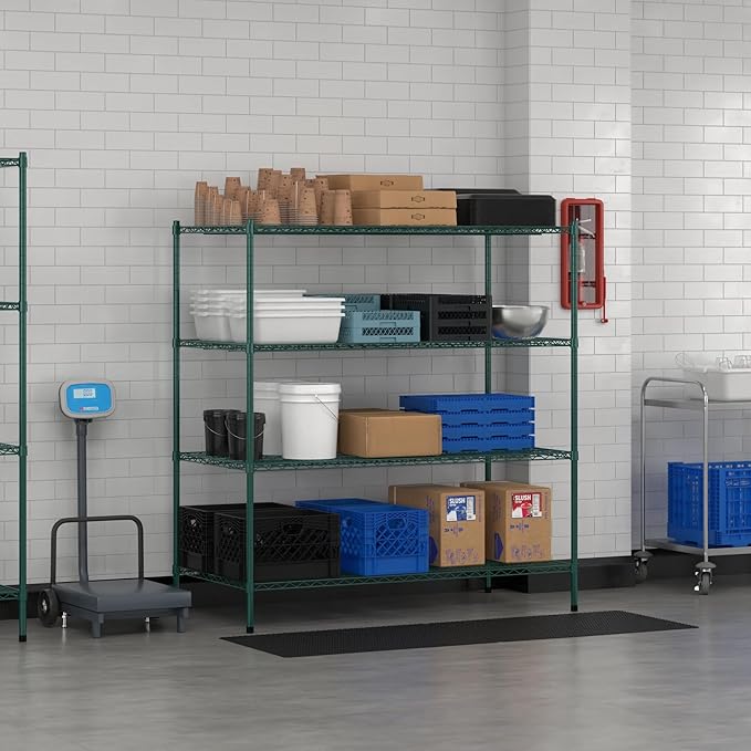 Commercial NSF Listed Green Epoxy Stationary Wire Shelving Kit 30 x 60 x 64 with 4 Shelves Perfect for Warehouse Walk-in Refrigerator Freezer Grocery Store Restaurant Dishroom