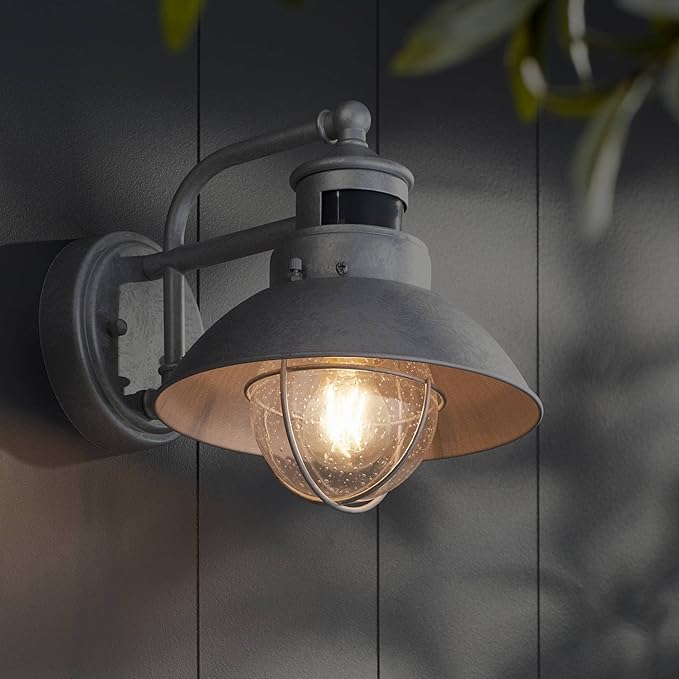John Timberland Oberlin Rustic Industrial Farmhouse Outdoor Barn Light Fixture Galvanized Dusk to Dawn Motion Sensor 9 Clear Seedy Glass for Exterior Deck House Porch Yard Patio Outside Garage