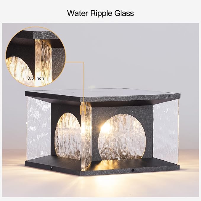 Large Solar Post Lights Outdoor 11.8 Glass Column Lights Outside Post Lights Solar Powered Modern Pillar Light Waterproof Dusk to Dawn Lantern Column Lamp for Patio Gate Driveway Pathway