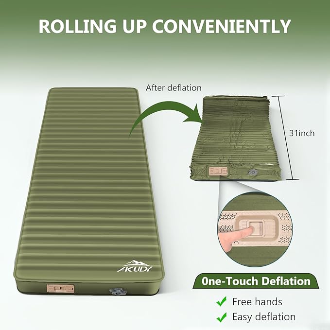 Self Inflating Sleeping Pad with Electric Pump 4 Ultra-Thick Memory Foam Camping Pad with Pillow 9.5 R-Value Insulated Camping Mattress Army Yellow