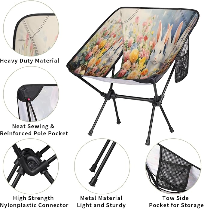 Animal Rabbits Camping Chair Lightweight Portable Chairs for Adults Easy Installation Outdoor Foldable Camping Chair for Camping Fishing Hiking Picnic Beach
