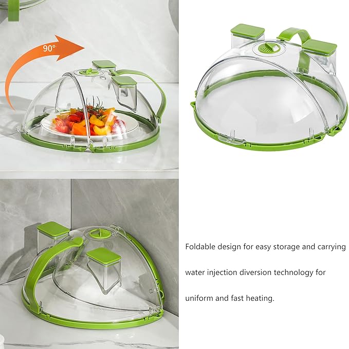 Practical Microwave Dish Lid Foldable Cover with Water Injections Technology for Even Heating Quick Breakfast