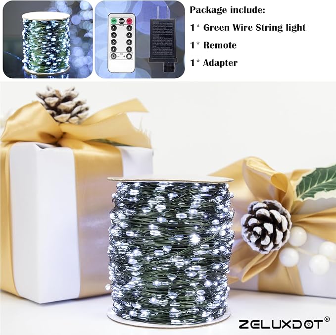 Fairy Lights Plug in660FT 2000LEDs Waterproof Led String Lights8 Modes Remote Twinkle Light for Outdoor Indoor Christmas Wedding Birthday Garden Party DecorationsGreen WireCool White