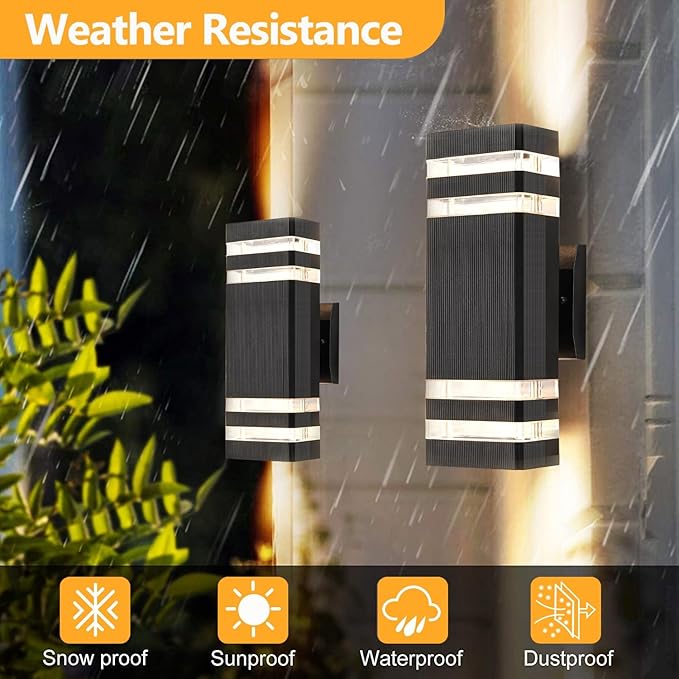 4-Pack Outdoor Wall Lights LED Modern Black Exterior Light Wall Mount Simple Aluminum Waterproof Porch Wall Sconces for Outside House Garage Garden