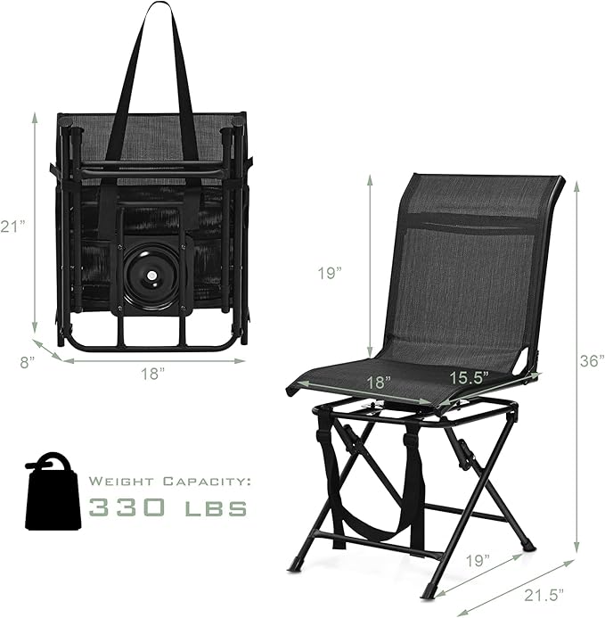 GYMAX Hunting Chair 360 Degree Swivel Hunting Blind Chair with Carry Handle 330 lbs Capacity Comfortable Waterproof Portable and Silent Folding Dove Hunting Chair for Blinds