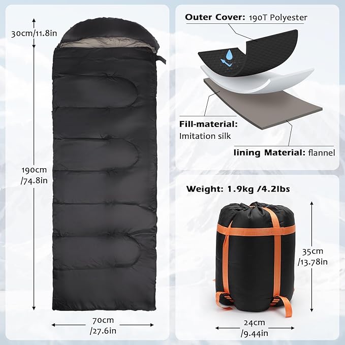 Heated Sleeping Bags for Adults Compact Waterproof 3 Gear Temperature Sleeping Bag Camping Essentials USB Rechargeable Heating Pads 4 Heating Areas for Backpacking Hiking