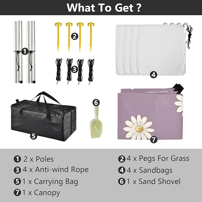 Beach Tent Sun Shelter Sweet Daisies Lightweight &amp Easy Setup Beach Shade Canopy for Camping Fishing
