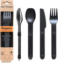 FULL WINDSOR Magware Camping Set - Travel Utensils for Outdoor Dining Backpacking &amp Camping Essentials - Knife Fork &amp Spoon with Pouch - Magnetic Silverware Lunchbox Utensils Cutlery - Black