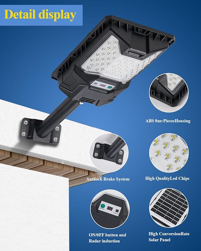 Solar Flood Lights 20000LM 6500K Waterproof Motion Sensor LED Solar Powered Flood Light with Remote ControlDusk to Dawn Commercial Area Lighting for Outside Parking Lot 4-Pack