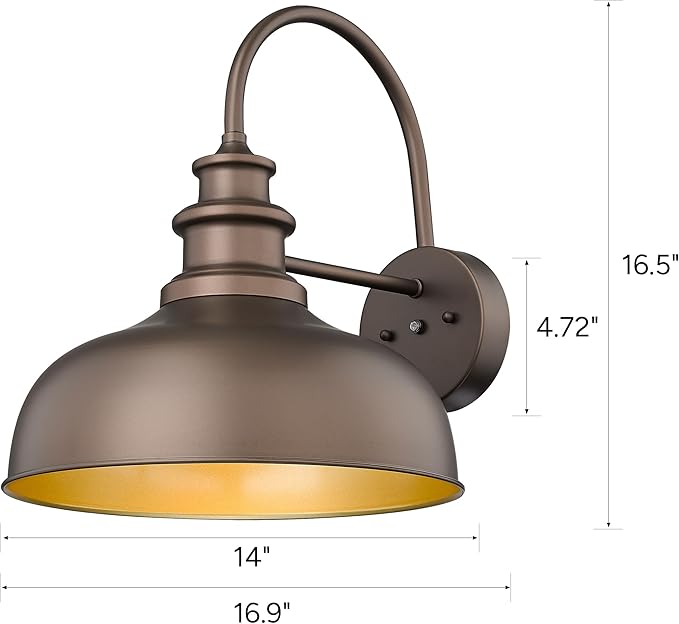 Bestshared 14 Inch Dusk to Dawn Outdoor Barn Lights Farmhouse Outdoor Wall Sconce Industrial Exterior Wall Lighting Fixture Vintage Porch Lantern Lamp for PatioGarageFront Doo(ORB+Gold 14-2Pack)