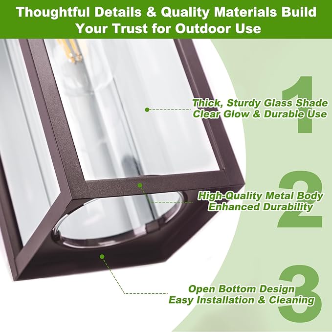 20inch Large Outdoor Wall Lights 2 Packs - Oil Rubbed Bronze Exterior Light Fixture with Clear Glass Shade Waterproof Porch Lighting for House Farmhouse Sconces Lantern for Front Door Garage