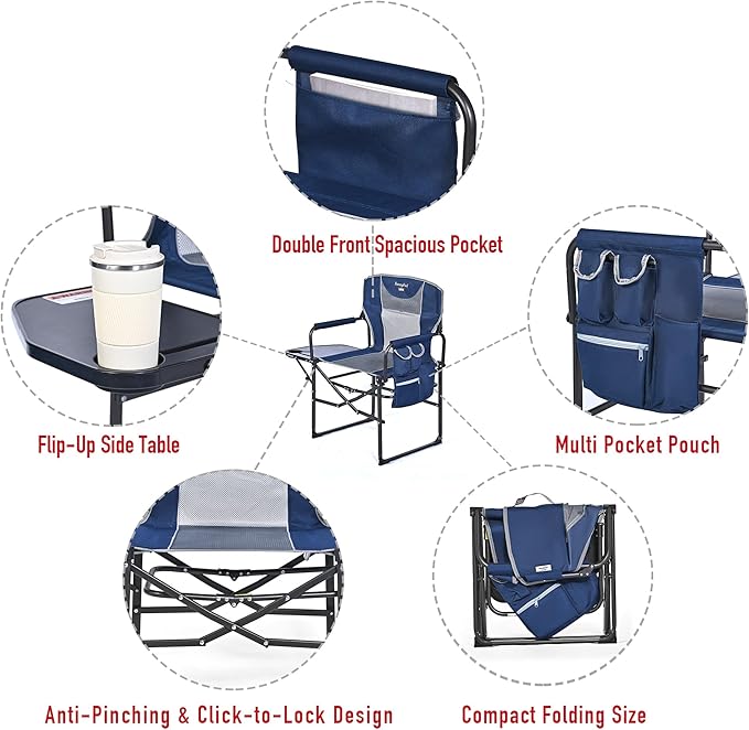 SUNNYFEEL Camping Directors Chair Heavy DutyOversized Portable Folding Chair with Side Table Pocket for Beach FishingTripPicnicLawnConcert Outdoor Foldable Camp Chairs