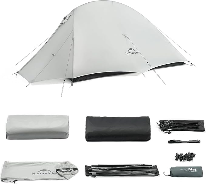 Naturehike 1-2 Person Cloud up UL Tent - Ultralight 3.1lb/3.5lb Backpacking Tent Waterproof Free Standing Camping Tent for One Man Hiking Cycling Two Person Double Layer