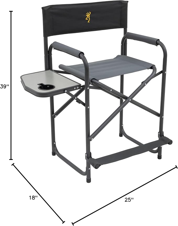 Browning Directors Chair - Outdoor Folding Chairs Made with Durable Fabric and Sturdy Aluminum/Steel Frame with Extra Tall Seat and Flip-Down Footrest