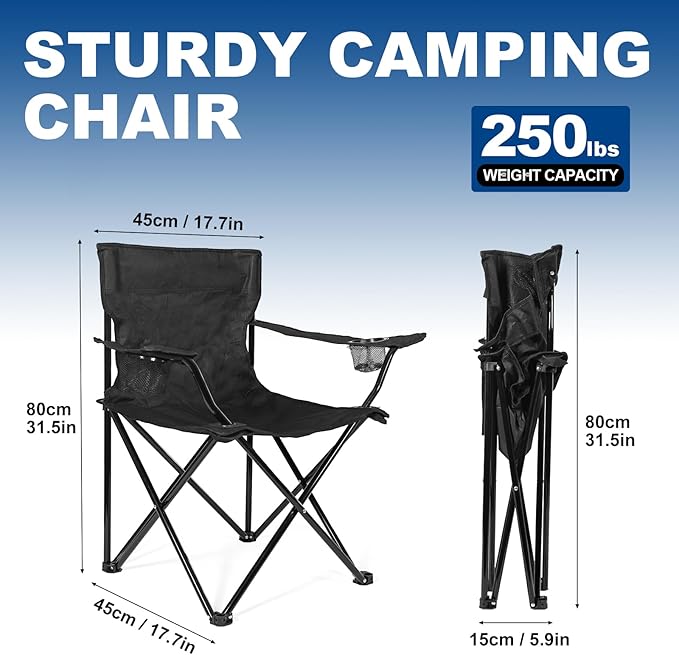 2 Pack Lightweight Camping Chairs for Adults &amp Teens 250LBS Capacity Foldable Portable Chairs with Carry Bag Compact Design for Camping Beach Picnics and Outdoor Events