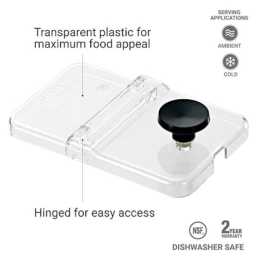 Server Products Dispenser Jar Lid Clear Plastic 1/9-Size Jar Hinged Lid for Condiment Dispenser Jars 87253 Compatible with Server 1/9 Size Fountain Jars