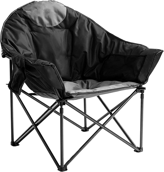Oversized Camping Chair with Cup Holder &amp Carry Bag - 500lbs Heavy Duty Moon Saucer Chair for Outdoor Lawn Sports Patio - Padded Folding Sofa Chair Black &amp Gray