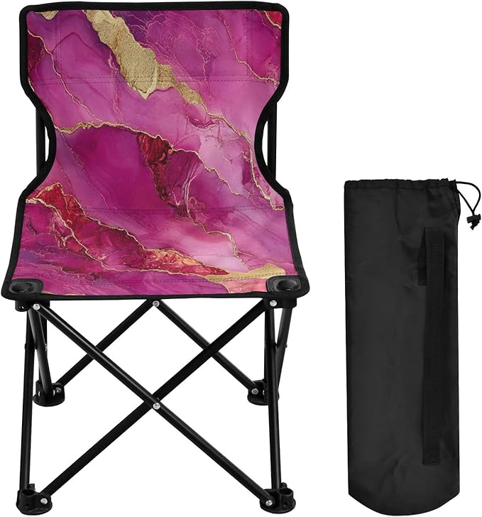 Marble Hot Pastel Burgundy Folding Camping Chair Lightweight Portable Chairs for Adults with Carrying Bag for Indoor