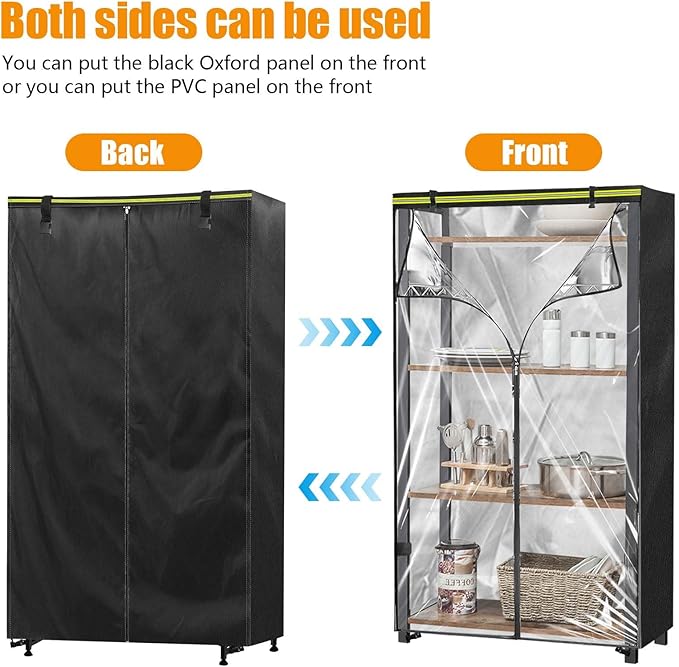Storage Shelf Cover（48Wx 18D x 72H inches） 600D Heavy Duty Dustproof Storage Wire Shelf Covers for Pantry Waterproof Shelf Covers for Wire ShelvingStorage Rack Cover with Zipper(Black)