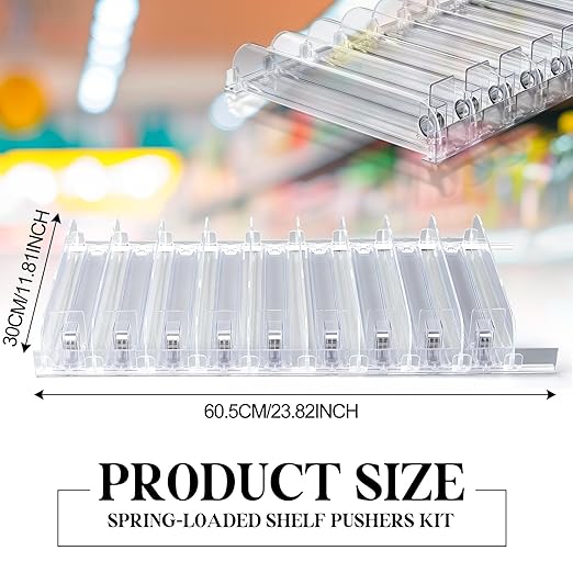 Wesiti 9-Pack Spring-Loaded Shelf Pusher Kit for Retail Adjustable Width 12 D x 24 L Automatic Retail Display Organizer Snack Dispenser for Supermarket Store Pharmacy Gondola Shelf